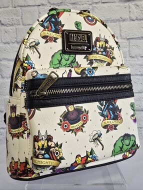Loungefly Marvel Tattoo Print Avenger Superhero Comic Book Mini Backpack Bag New